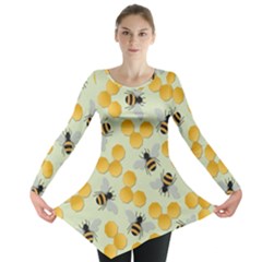 Bees Pattern Honey Bee Bug Honeycomb Honey Beehive Long Sleeve Tunic 