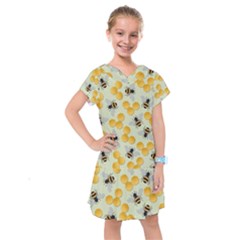 Bees Pattern Honey Bee Bug Honeycomb Honey Beehive Kids  Drop Waist Dress