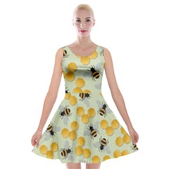 Bees Pattern Honey Bee Bug Honeycomb Honey Beehive Velvet Skater Dress