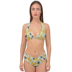 Bees Pattern Honey Bee Bug Honeycomb Honey Beehive Double Strap Halter Bikini Set