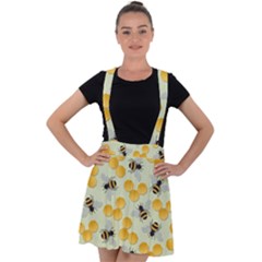 Bees Pattern Honey Bee Bug Honeycomb Honey Beehive Velvet Suspender Skater Skirt