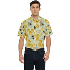 Bees Pattern Honey Bee Bug Honeycomb Honey Beehive Men s Short Sleeve Pocket Shirt 