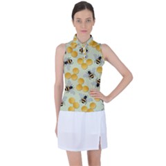 Bees Pattern Honey Bee Bug Honeycomb Honey Beehive Women s Sleeveless Polo T-shirt