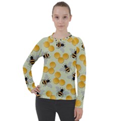 Bees Pattern Honey Bee Bug Honeycomb Honey Beehive Women s Pique Long Sleeve T-shirt