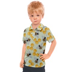 Bees Pattern Honey Bee Bug Honeycomb Honey Beehive Kids  Polo T-shirt