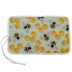 Bees Pattern Honey Bee Bug Honeycomb Honey Beehive Pen Storage Case (m)