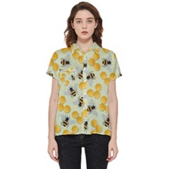 Bees Pattern Honey Bee Bug Honeycomb Honey Beehive Short Sleeve Pocket Shirt