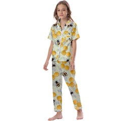 Bees Pattern Honey Bee Bug Honeycomb Honey Beehive Kids  Satin Short Sleeve Pajamas Set