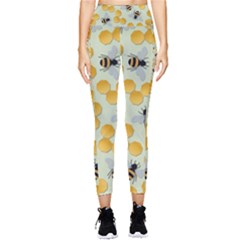 Bees Pattern Honey Bee Bug Honeycomb Honey Beehive Pocket Leggings 