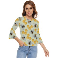 Bees Pattern Honey Bee Bug Honeycomb Honey Beehive Bell Sleeve Top