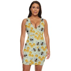 Bees Pattern Honey Bee Bug Honeycomb Honey Beehive Draped Bodycon Dress