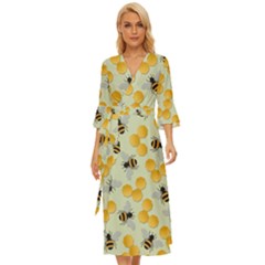 Bees Pattern Honey Bee Bug Honeycomb Honey Beehive Midsummer Wrap Dress