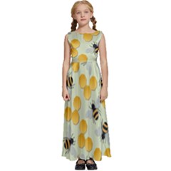 Bees Pattern Honey Bee Bug Honeycomb Honey Beehive Kids  Satin Sleeveless Maxi Dress