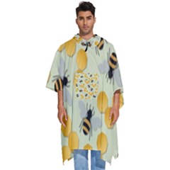 Bees Pattern Honey Bee Bug Honeycomb Honey Beehive Men s Hooded Rain Ponchos