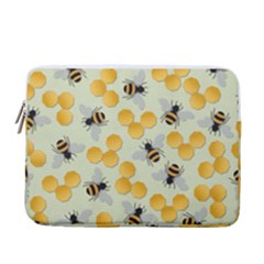 Bees Pattern Honey Bee Bug Honeycomb Honey Beehive 13  Vertical Laptop Sleeve Case With Pocket