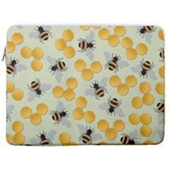 Bees Pattern Honey Bee Bug Honeycomb Honey Beehive 17  Vertical Laptop Sleeve Case With Pocket