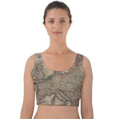 Old Vintage Classic Map Of Europe Velvet Crop Top