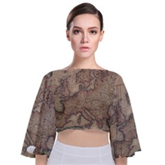 Old Vintage Classic Map Of Europe Tie Back Butterfly Sleeve Chiffon Top