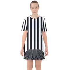 Stripes Geometric Pattern Digital Art Art Abstract Abstract Art Sixties Short Sleeve Mini Dress