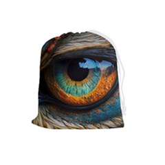 Eye Bird Feathers Vibrant Drawstring Pouch (large)