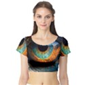 Eye Bird Feathers Vibrant Short Sleeve Crop Top View1