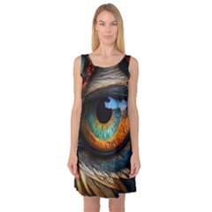 Eye Bird Feathers Vibrant Sleeveless Satin Nightdress