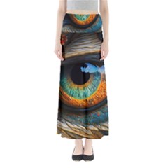 Eye Bird Feathers Vibrant Full Length Maxi Skirt