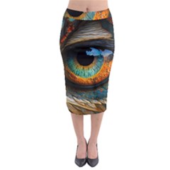 Eye Bird Feathers Vibrant Midi Pencil Skirt