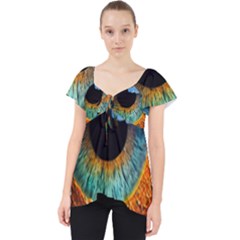 Eye Bird Feathers Vibrant Lace Front Dolly Top