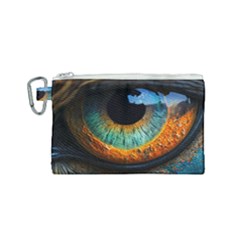 Eye Bird Feathers Vibrant Canvas Cosmetic Bag (small)