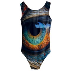 Eye Bird Feathers Vibrant Kids  Cut-out Back One Piece Swimsuit