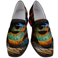 Eye Bird Feathers Vibrant Women s Chunky Heel Loafers