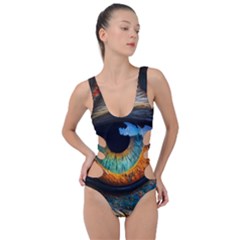 Eye Bird Feathers Vibrant Side Cut Out Swimsuit