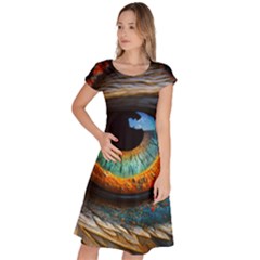 Eye Bird Feathers Vibrant Classic Short Sleeve Dress