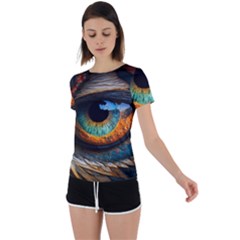 Eye Bird Feathers Vibrant Back Circle Cutout Sports T-shirt