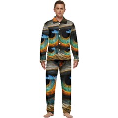 Eye Bird Feathers Vibrant Men s Long Sleeve Velvet Pocket Pajamas Set