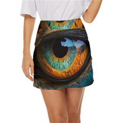 Eye Bird Feathers Vibrant Mini Front Wrap Skirt by Hannah976