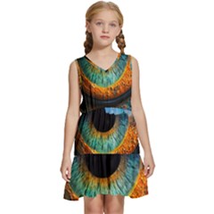 Eye Bird Feathers Vibrant Kids  Sleeveless Tiered Mini Dress by Hannah976