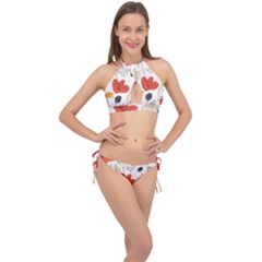 Floral Leaf Cross Front Halter Bikini Set