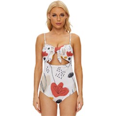 Floral Leaf Knot Front One-piece Swimsuit