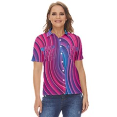 Spiral Swirl Pattern Light Circle Women s Short Sleeve Double Pocket Shirt