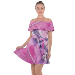Texture Pink Pattern Paper Grunge Off Shoulder Velour Dress by Ndabl3x
