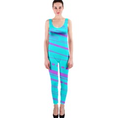 Wave Stripe Pattern Design Aqua One Piece Catsuit by Ndabl3x