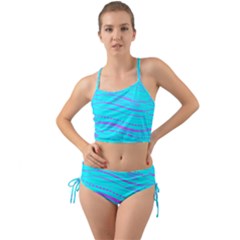 Wave Stripe Pattern Design Aqua Mini Tank Bikini Set by Ndabl3x