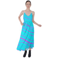 Wave Stripe Pattern Design Aqua Tie Back Maxi Dress by Ndabl3x