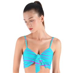 Wave Stripe Pattern Design Aqua Woven Tie Front Bralet