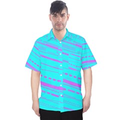 Wave Stripe Pattern Design Aqua Men s Hawaii Shirt