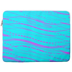 Wave Stripe Pattern Design Aqua 17  Vertical Laptop Sleeve Case With Pocket
