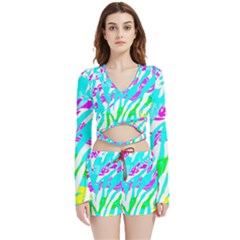 Animal Print Bright Abstract Velvet Wrap Crop Top And Shorts Set