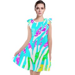 Animal Print Bright Abstract Tie Up Tunic Dress